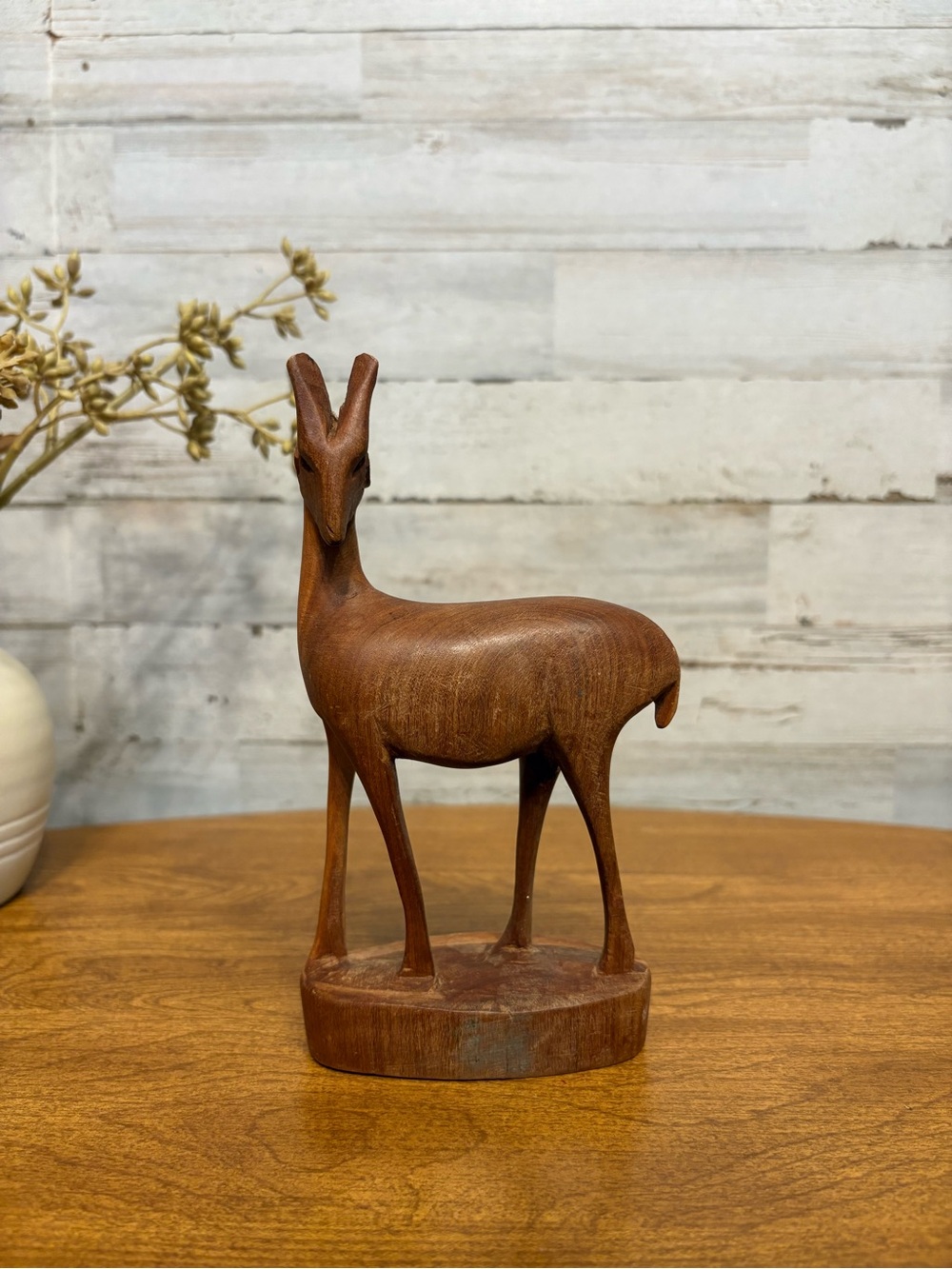 Hand-Carved Wooden Gazelle Figurine - Brown